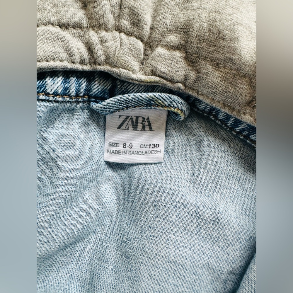 Zara Mid-Blue Denim Overshirt with Gray Hood 8 - 9 Years Old - Picture 4 of 6